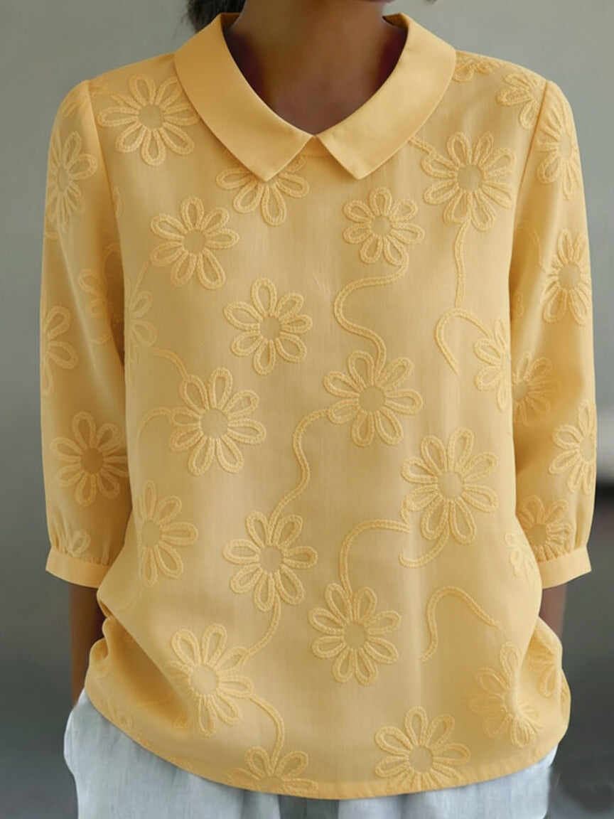 🔥Summer Arrivals🌟Romantic Floral Embroidered Peter Pan Collar Shirt Blouse