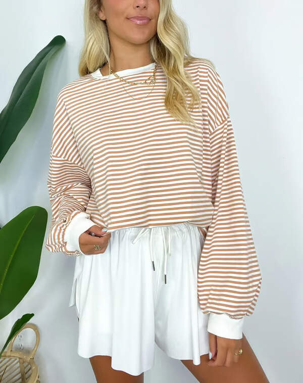 🔥Summer Arrivals🌟🌈Women's Casual Striped Crewneck Oversized Pullover