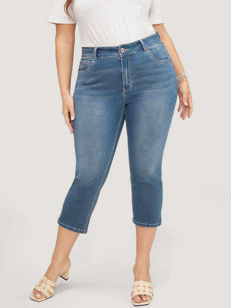 Skinny Very Stretchy High Rise Medium Wash Cropped Jeans