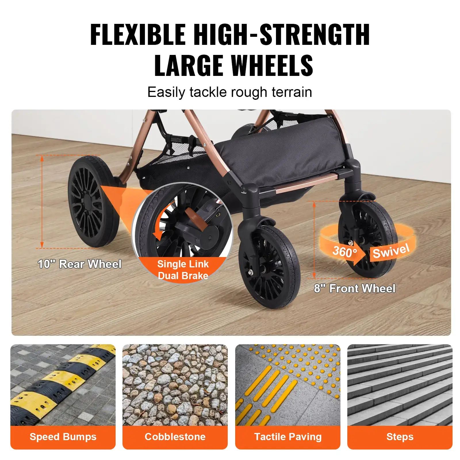 Pet Stroller,  4 Wheels Dog Stroller Rotate with Brakes, 66 lbs Weight Capacity, Puppy Stroller with Detachable Carrier, Storage Basket and Pet Pad, for Small to Medium Sized Dogs, Black