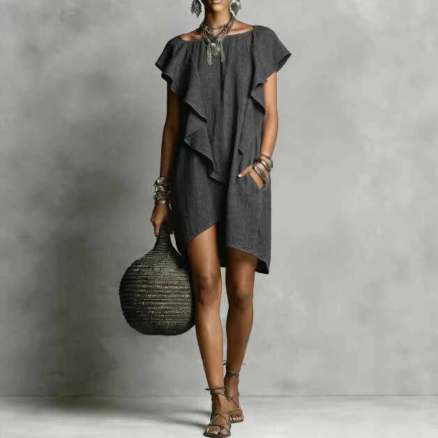 Elegant And Romantic Contrasting Color Ruffle Dress