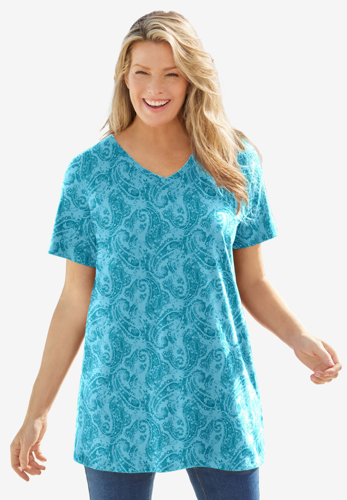 Perfect Printed Short-Sleeve V-Neck Tunic