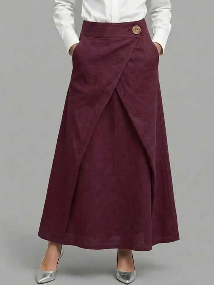🔥Summer Arrivals🌟Women's Elastic Waist Casual Loose Cotton And Linen Midi Skirt