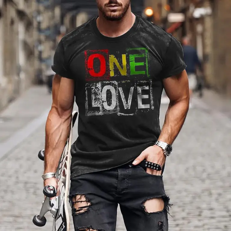 Men's ONE LOVE Distressed Print Men's Short Sleeve T-Shirt