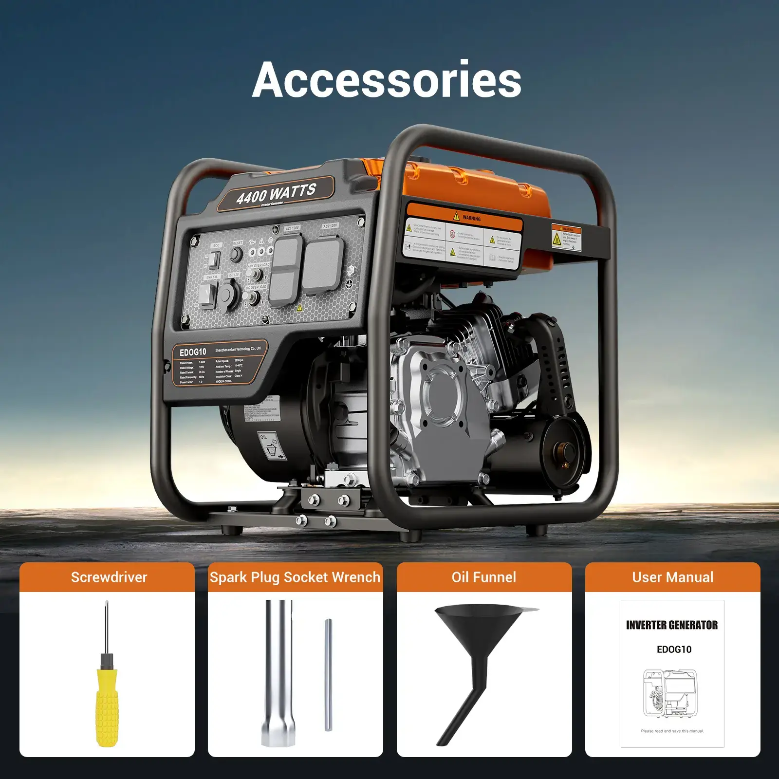 generadores de gasolina 4400 Watts Inverter Generator Gas Powered, Portable Open Frame Generator, Low Noise with ECO Mode and Inverter Technology, RV Ready, Emergency Home Backup