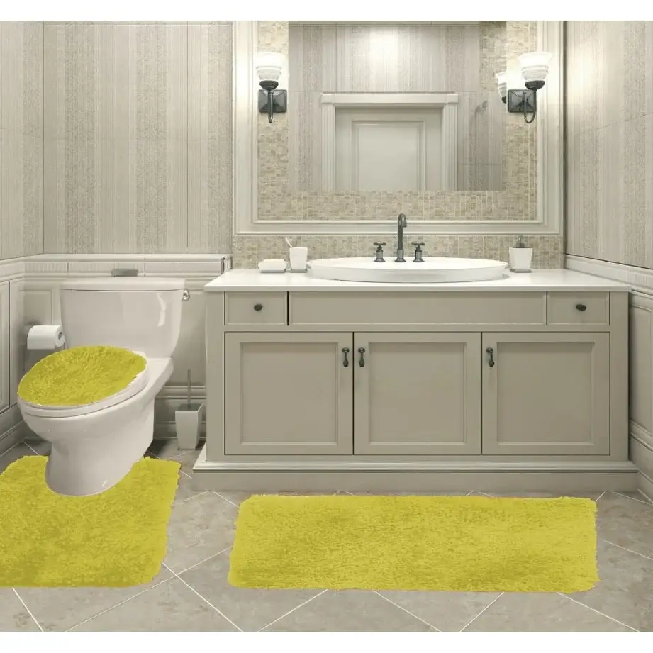 Queen Mary 3 Piece Bathroom Rug Set, Luxury Soft Plush Bath Mat, Contour Rug, Lid Cover, Non-Slip