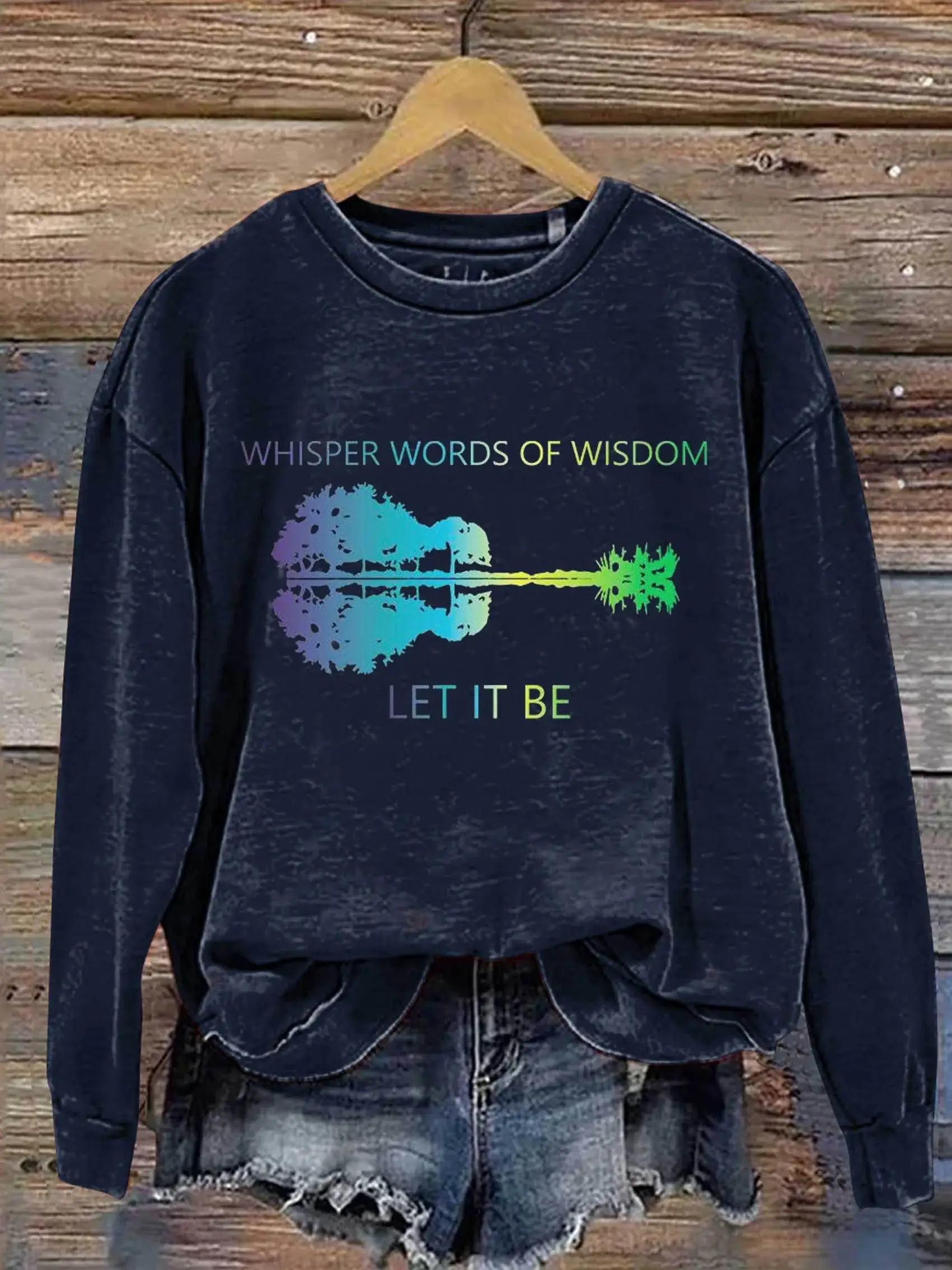 Whisper Words of Wisdom Let It Be Guitar Lake Shadow Art Print Pattern Casual Sweatshirt