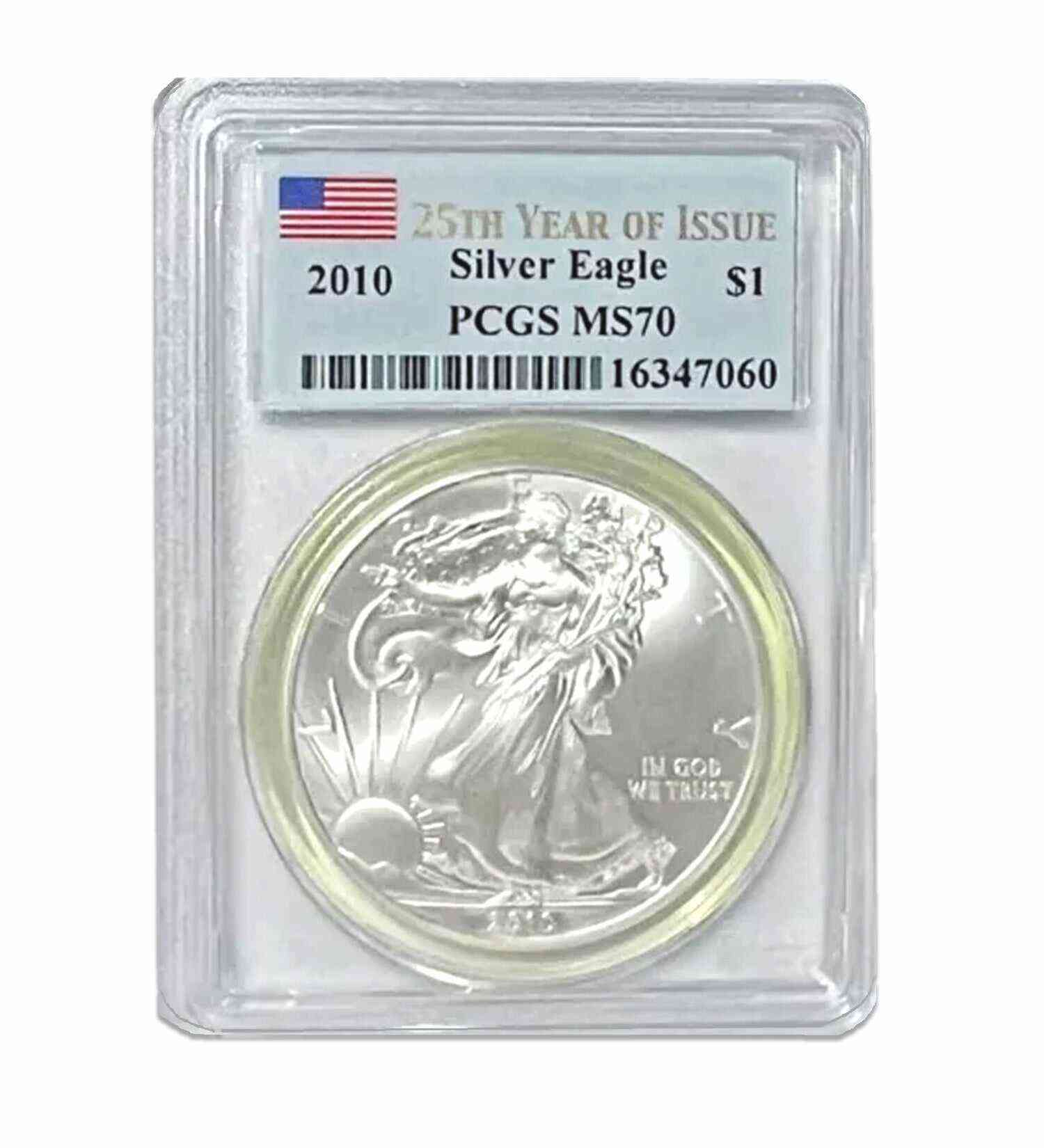 2010 $1 American Silver Eagle MS70 PCGS - 25th Year of Issue
