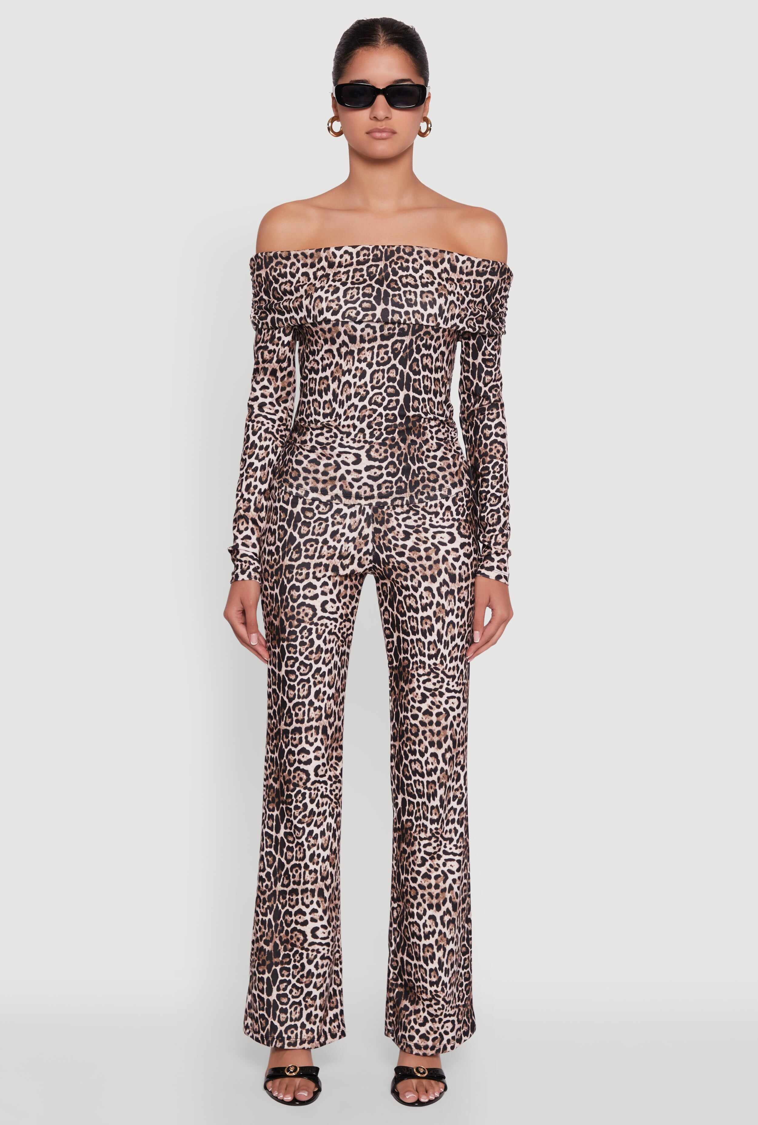 Haute Monde Jaguar Print Fold Over Off The Shoulder Top
