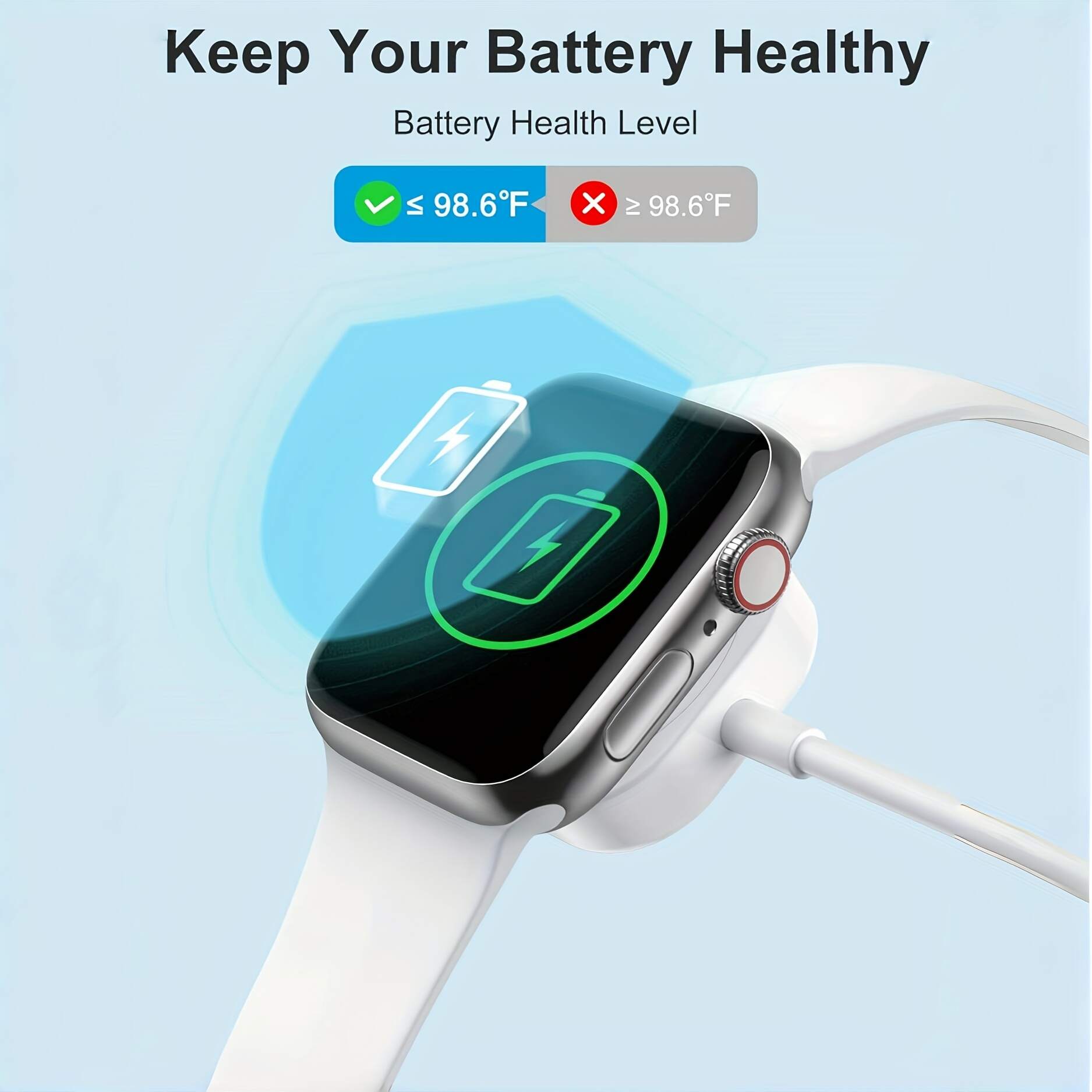 XNOIK Magnetic Wireless Charger for Apple Watch - Fast Charging USB Cable, Compact and Efficient, Compatible with iWatch Series Ultra, SE, 1-10 - Sleek White Portable Design