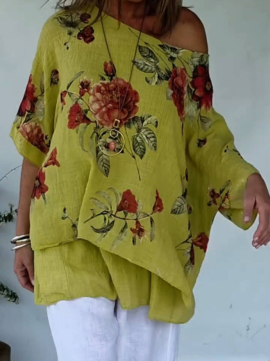 🔥Summer Arrivals🌟Loose And Cozy Floral Print Linen And Cotton Top