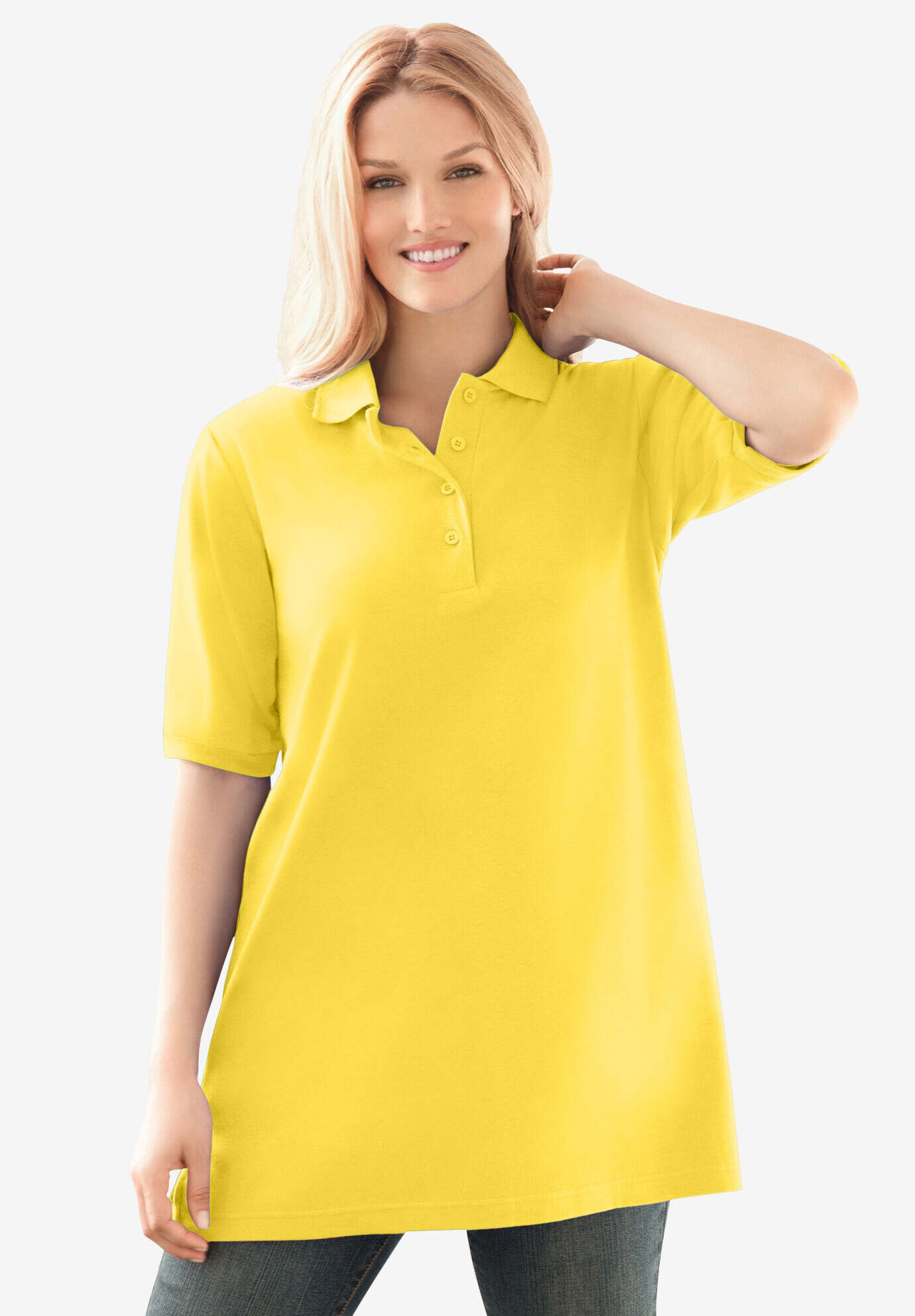 Elbow-Sleeve Polo Tunic
