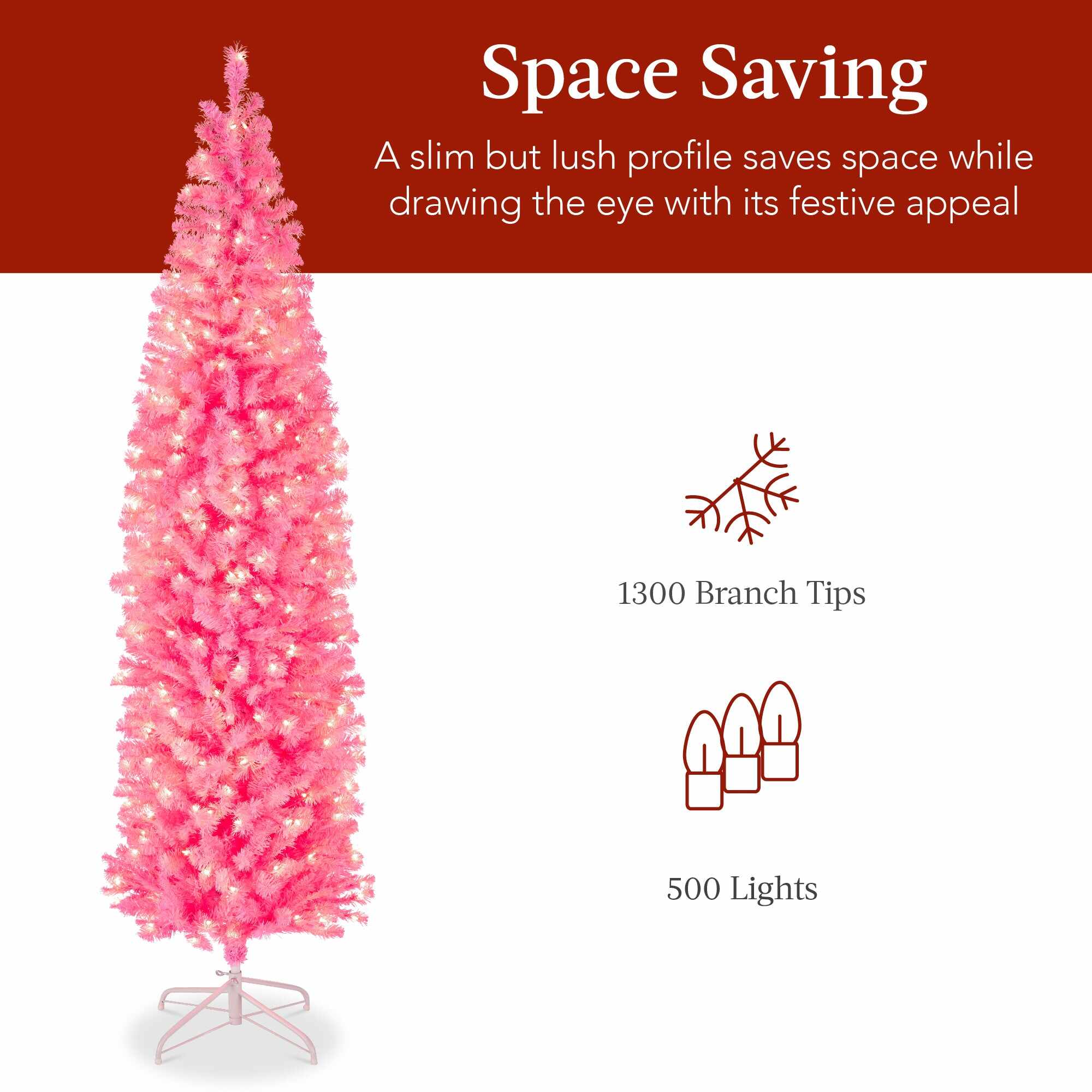 Pre-Lit Pink Artificial Pencil Holiday Tree w/ Warm White Lights, Stand