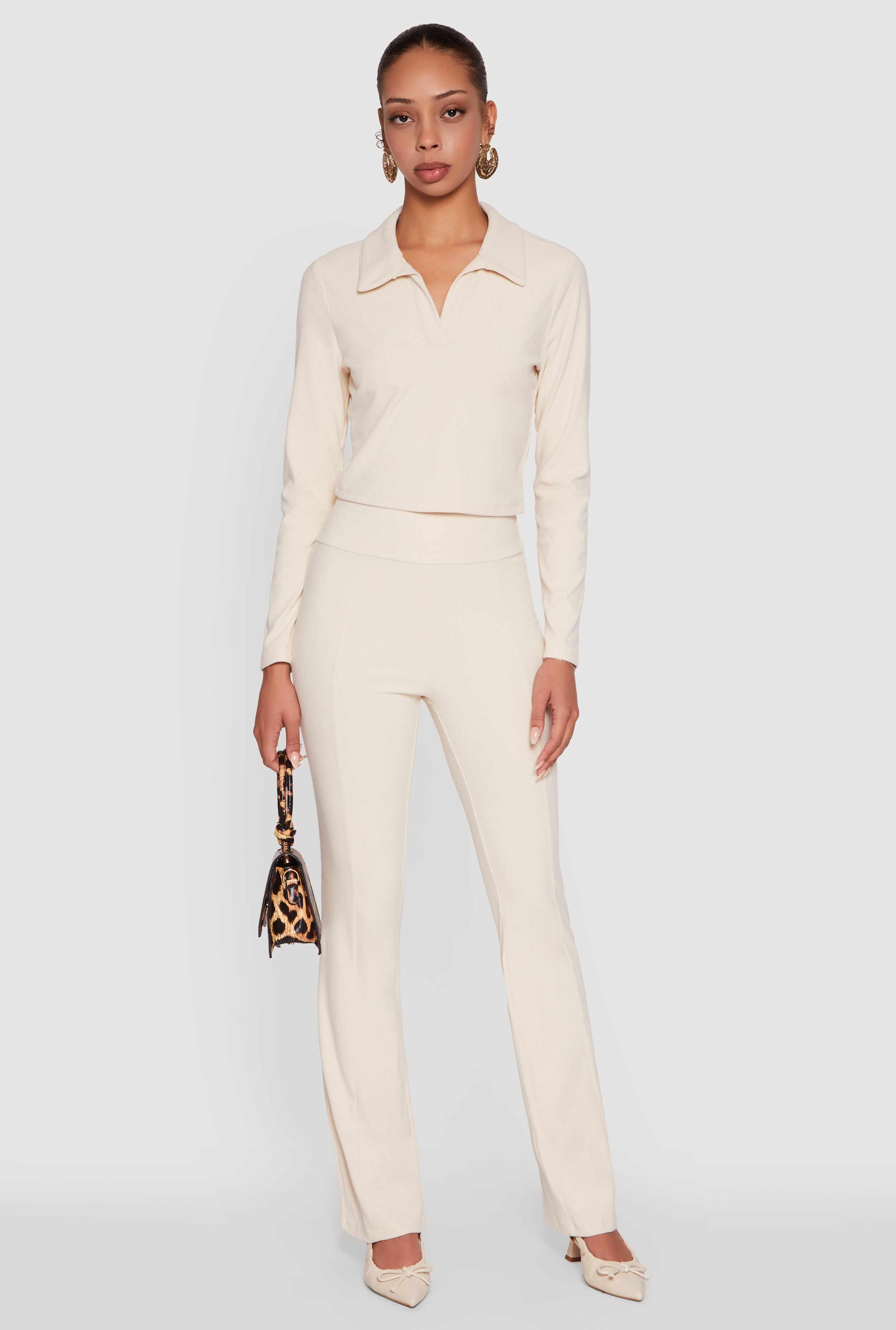 Brushed Knit Pintuck Pull On Slim Pants