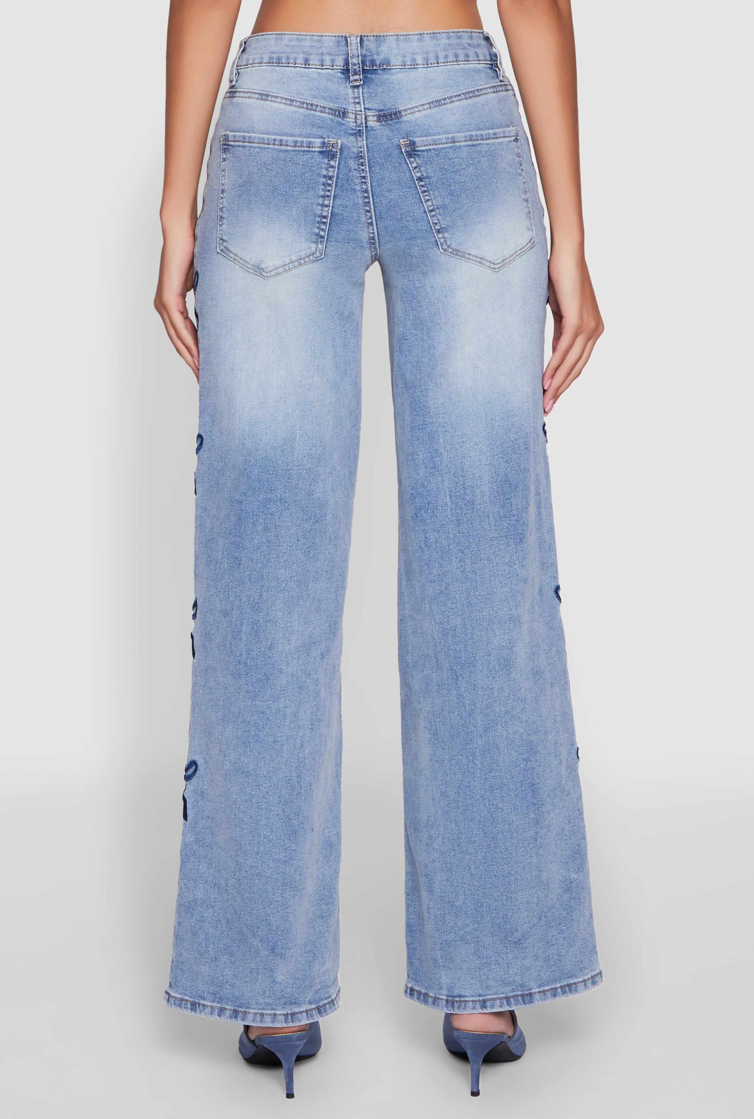 Madden Girl Mineral Wash Embroidered Bow Side Jeans