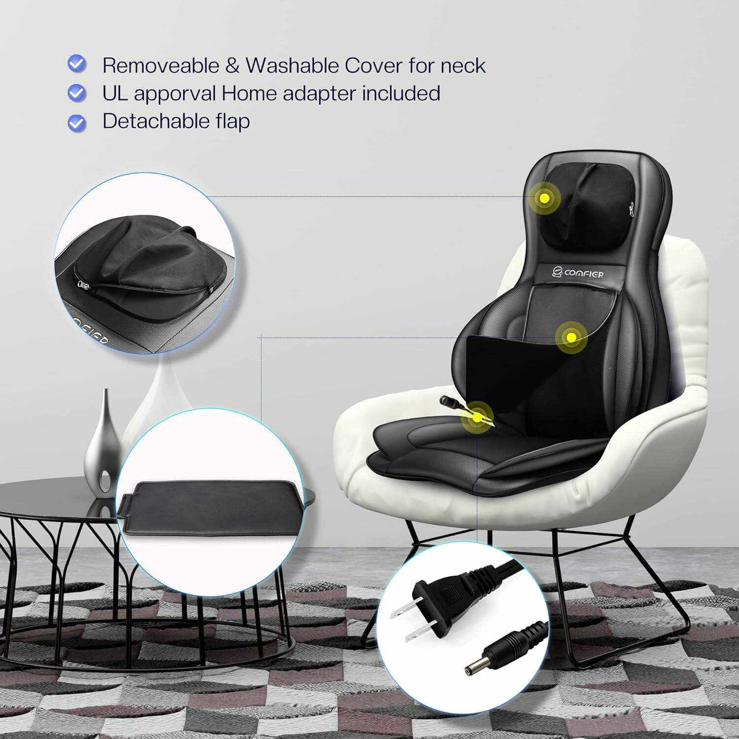COMFIER Shiatsu Neck Back Massager with Heat and Compression, App Control 2D or 3D Deep Tissue Kneading Massage Chair Pad, Chair Massager for Full Body Pain Relief, Ideal Gifts,Grey