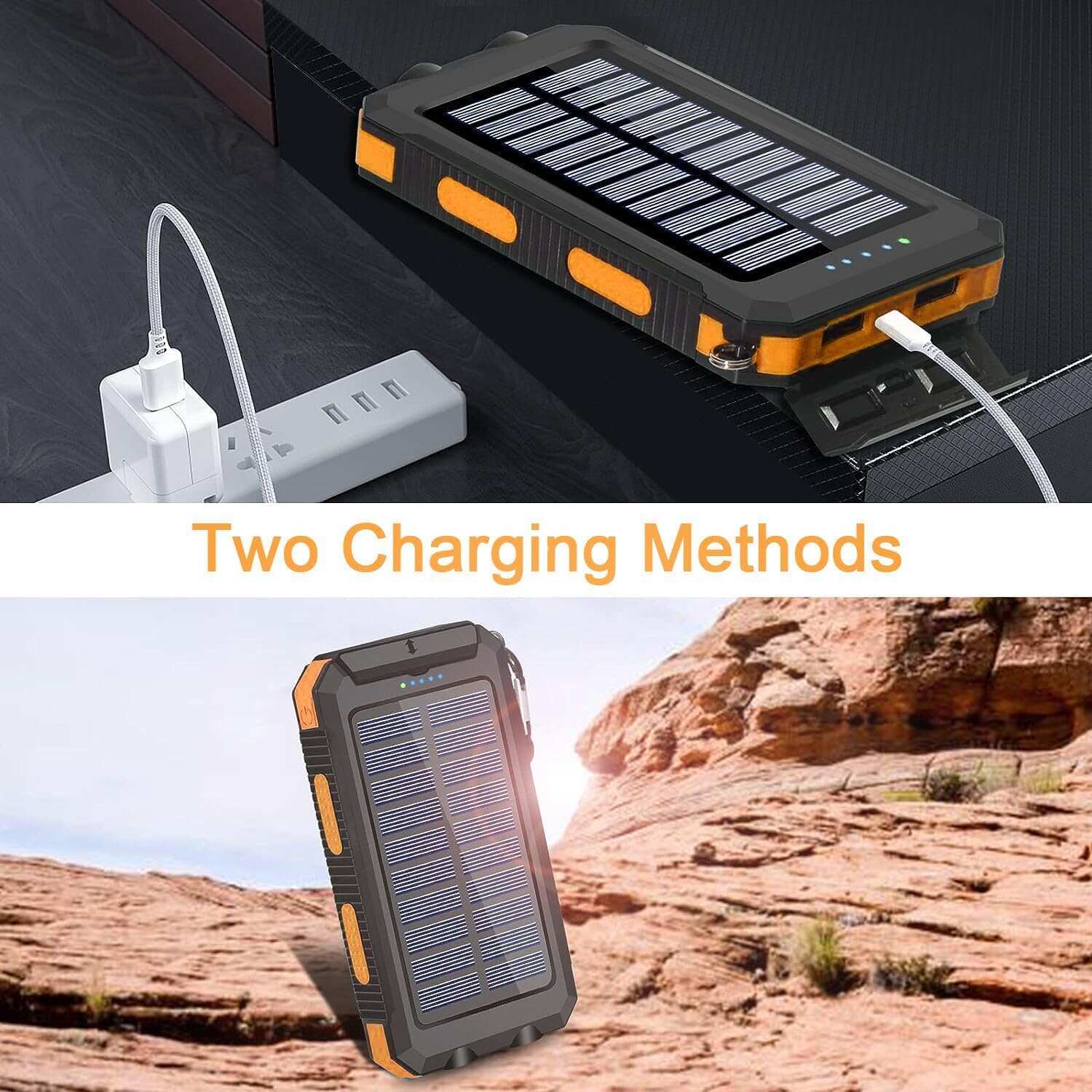 YELOMIN Solar Charger, 38800mAh Portable Solar Power Bank, Waterproof Battery Pack for Outdoor Activities, Camping External Backup Power Charger Dual USB 5V Outputs/LED Flashlights