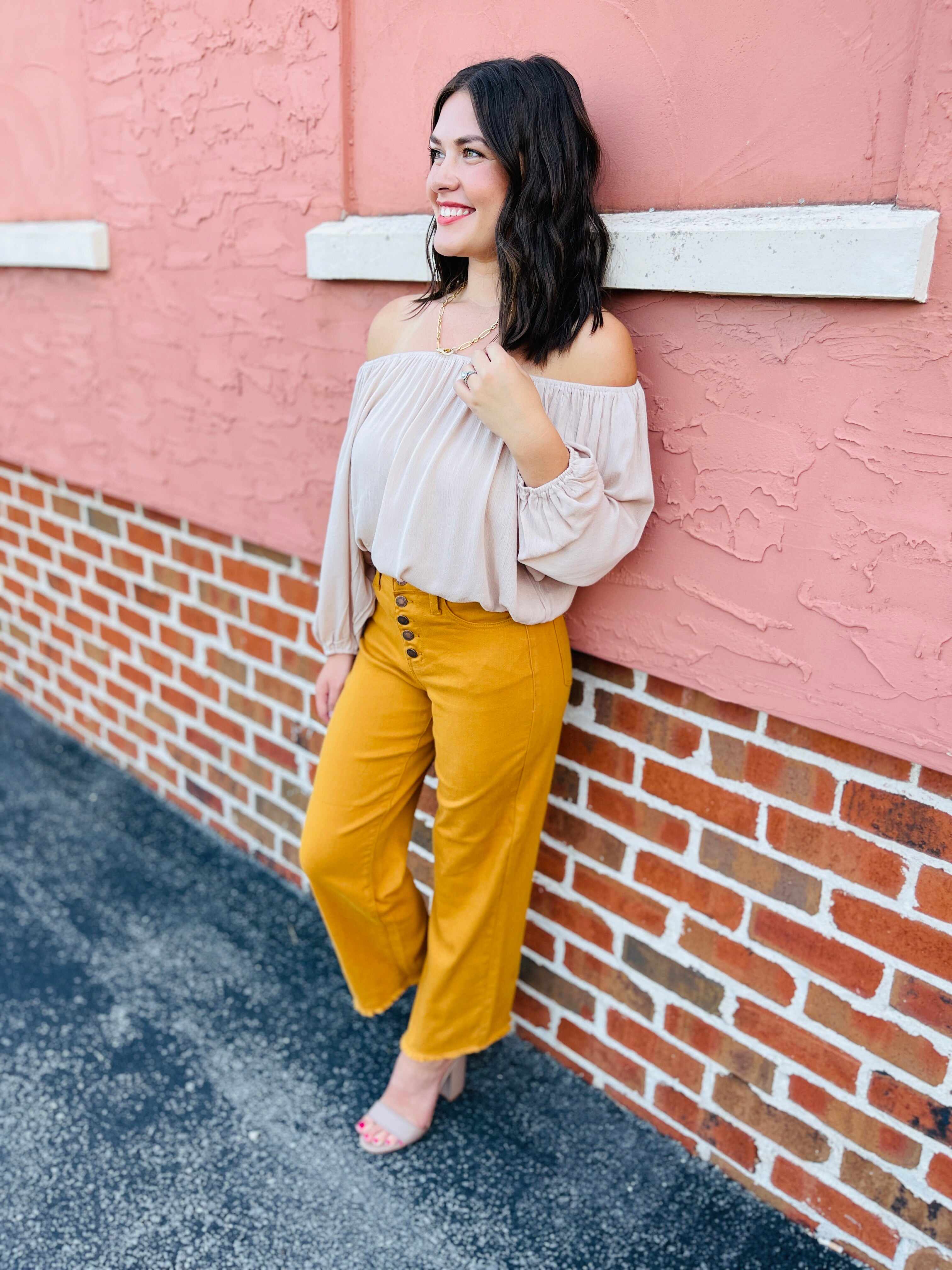 Plus/Reg Far And Wide Leg Mustard Jeans