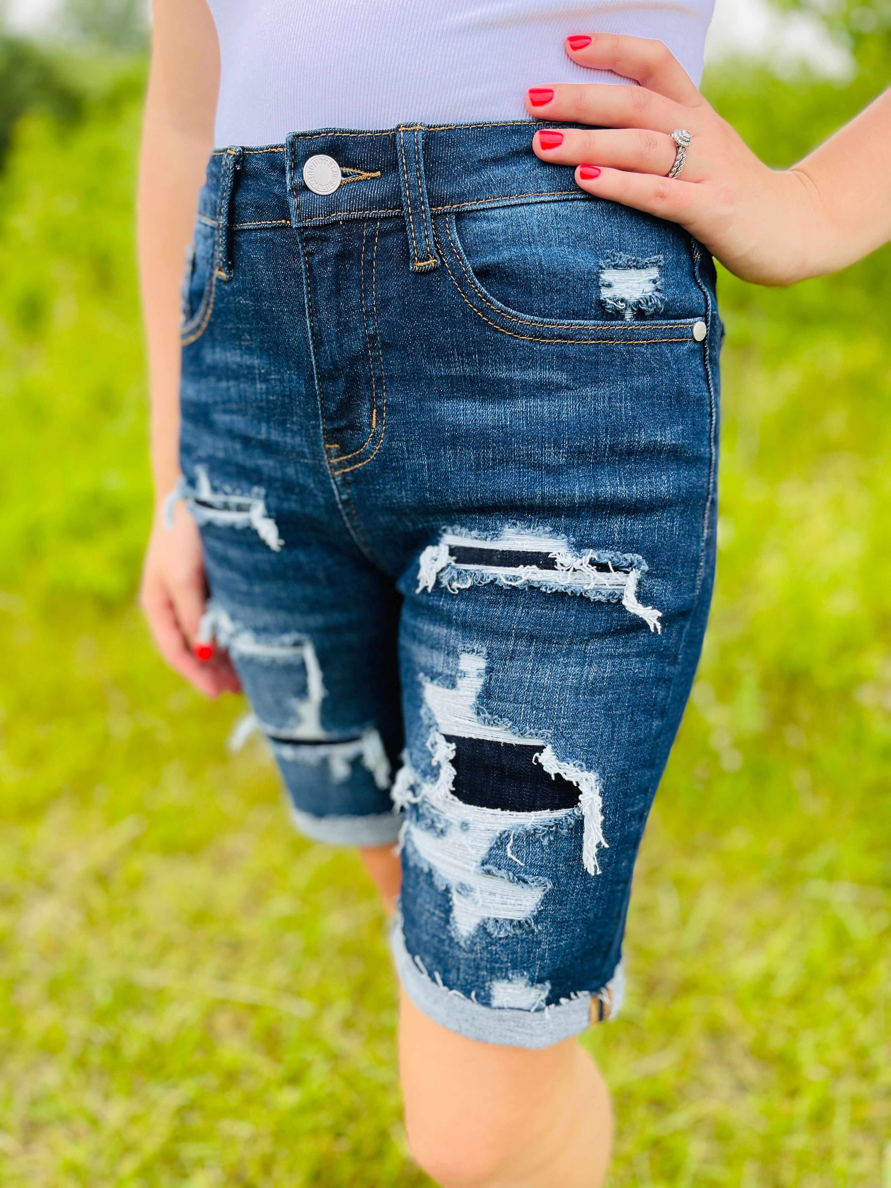 PLUS/REG Patch Me Up Buttercup Bermuda Shorts