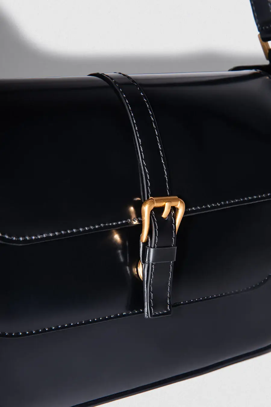 Black Semi Patent Leather Shoulder Bag