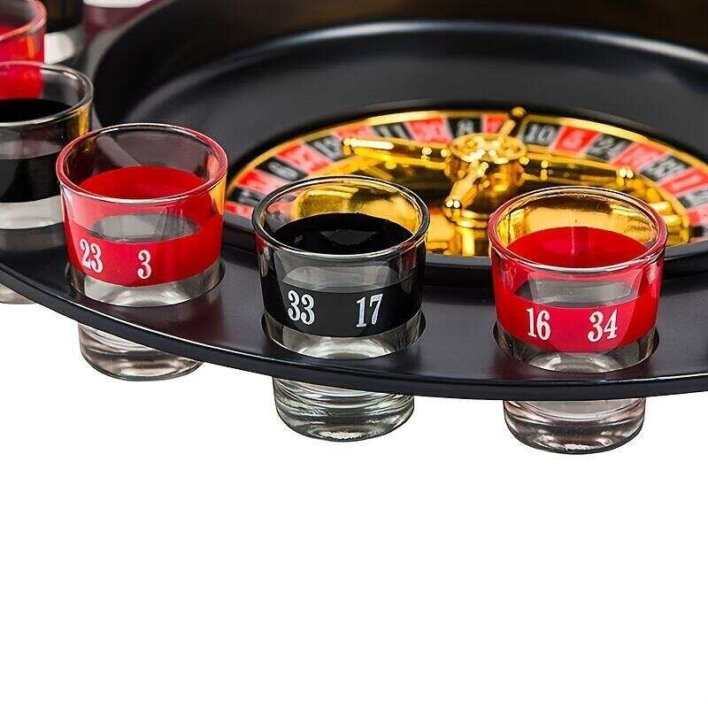 (2 balls Casino-Style Shot Glass Roulette Drinking Game Set with 16 Glasses - Perfect for Adult Parties and Entertaining