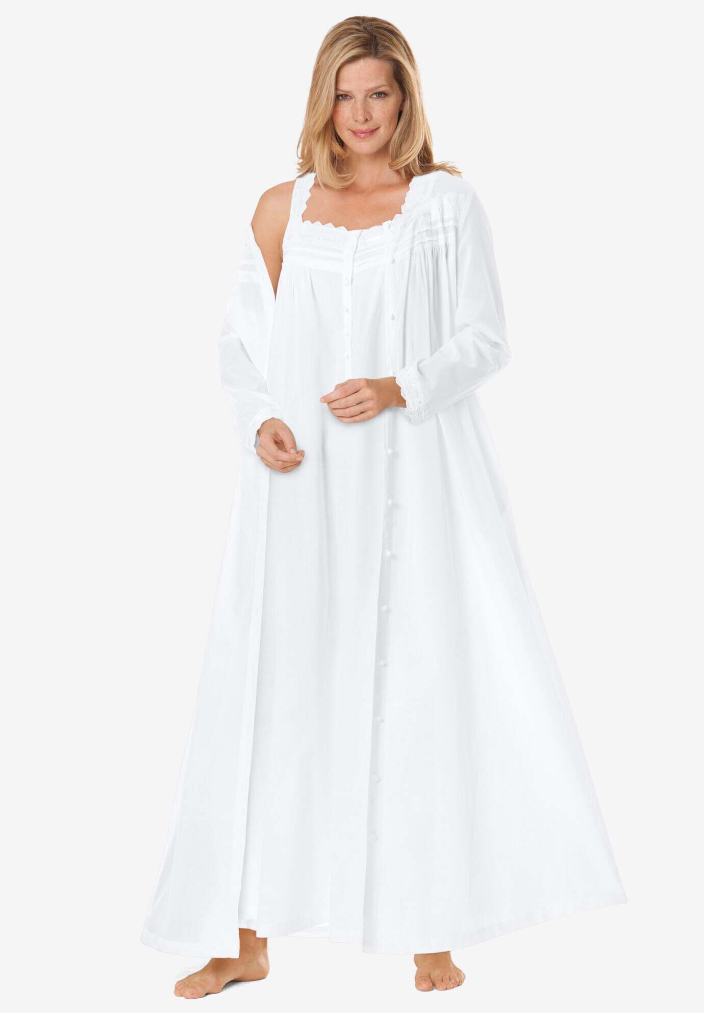 Long 2-Piece Cabbage-Rose Peignoir Set