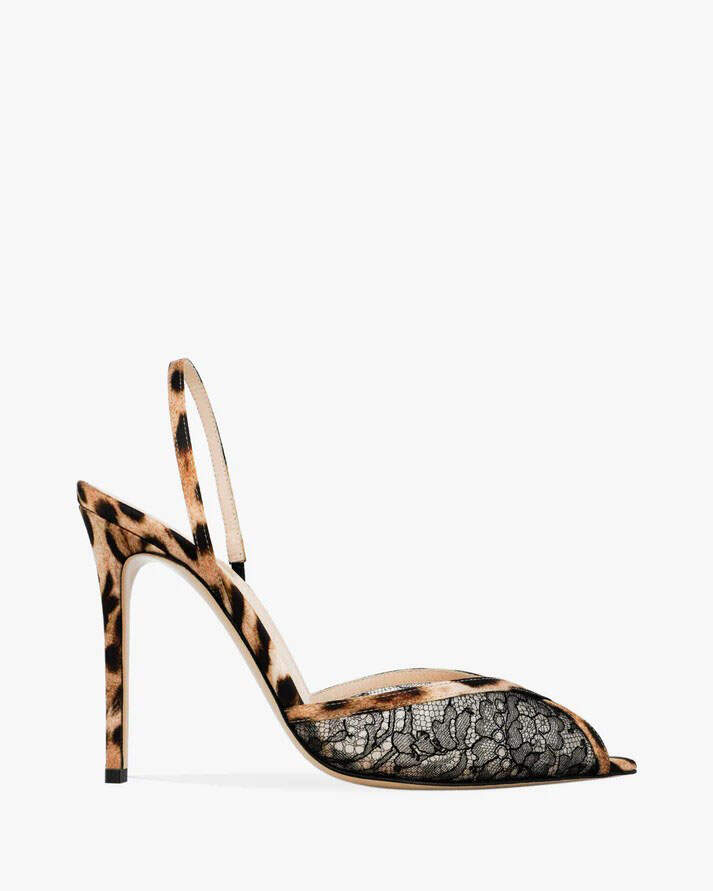 Leopard Print Lace Slingback Stiletto Heels