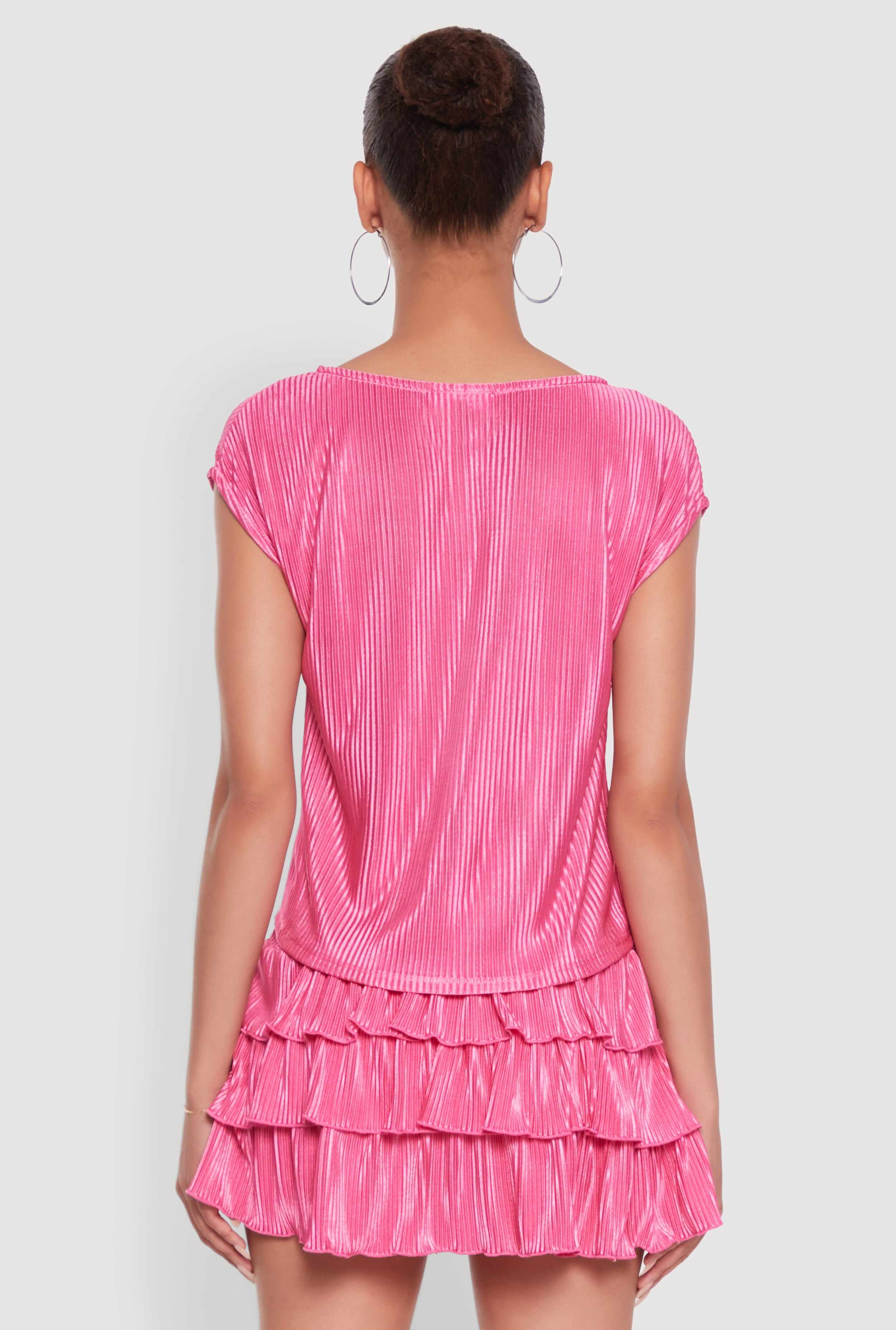 Plisse High Neck Cap Sleeve Top