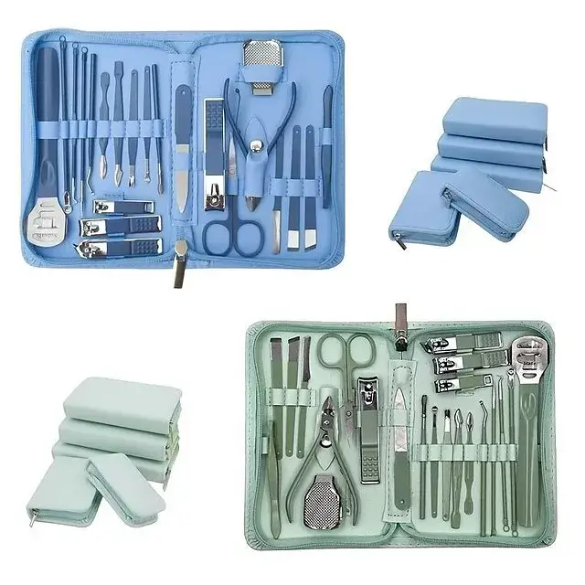 22pcs Professional Nail Clippers Pedicure Kit  Stainless Steel Toenails Nail Files Ear Spoon, Grooming Kit For Travel