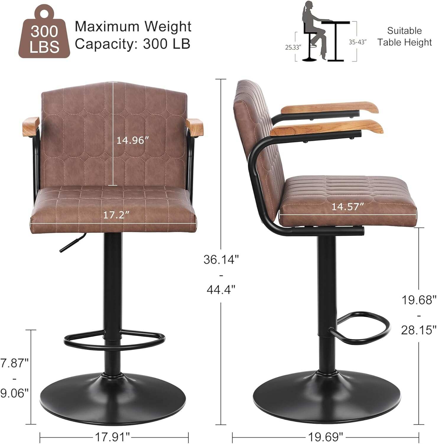 VECELO Bar Stools Set of 2