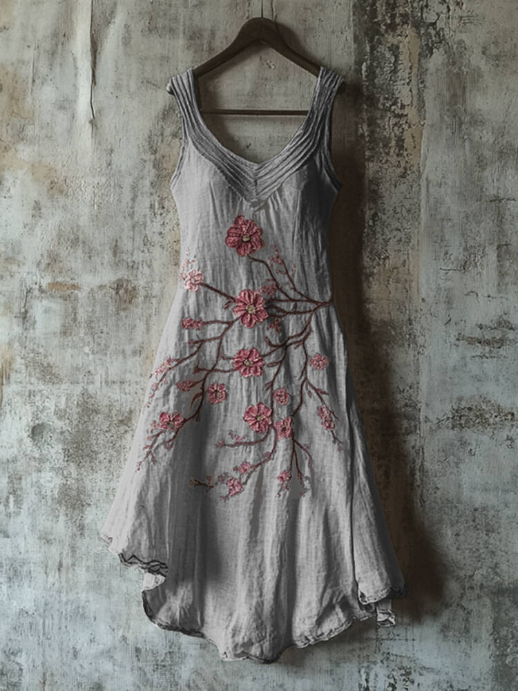 Vintage Celtic Knot With Cherry Blossoms Pattern Linen Tank Dress