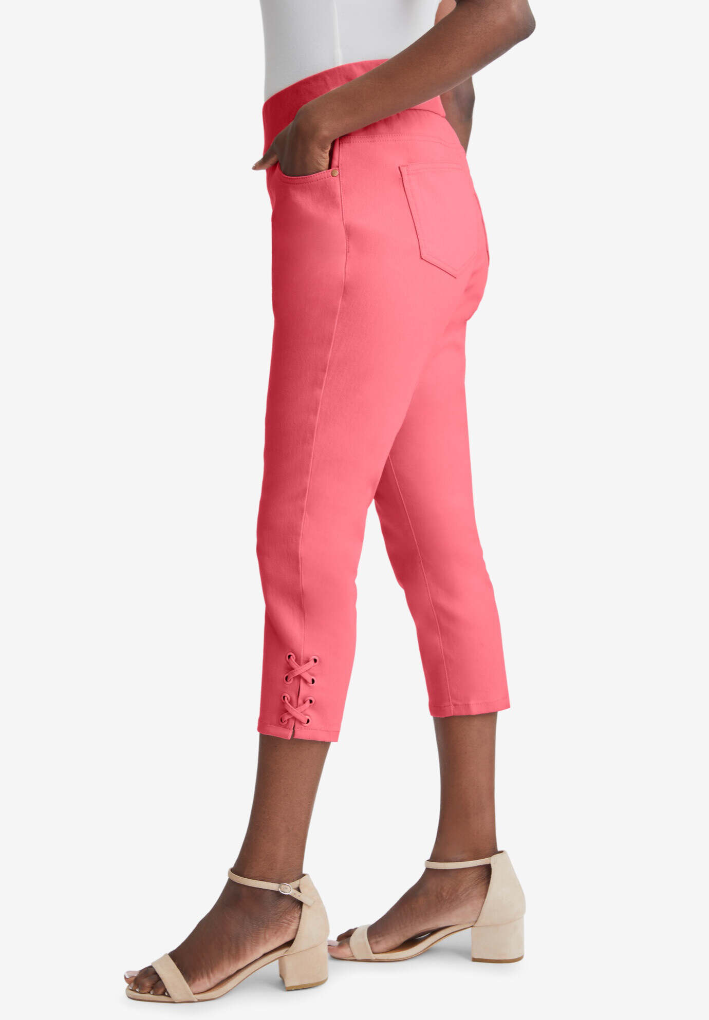 Comfort Waist Stretch Denim Lace-Up Capri