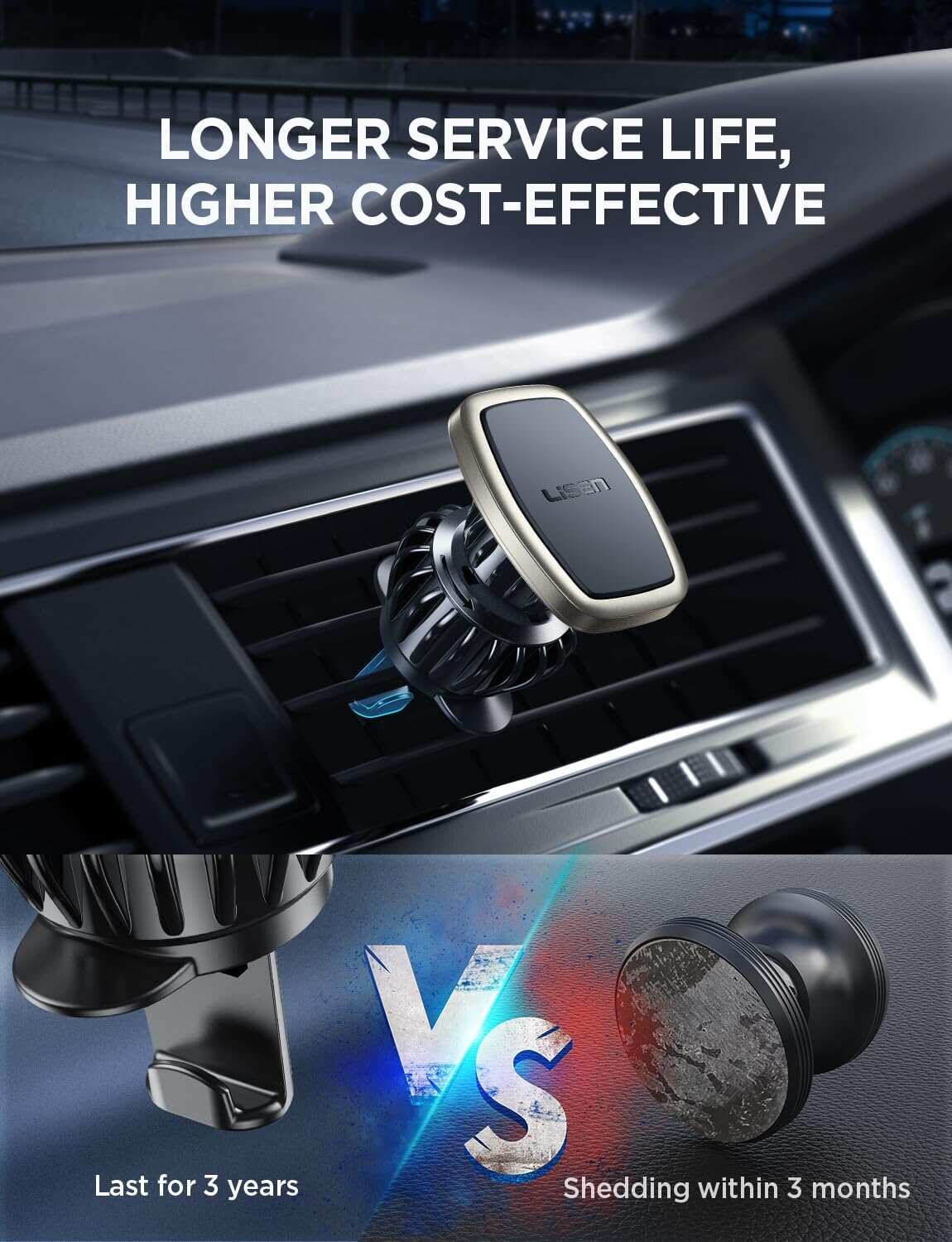 LISEN 2 Pack Magnetic Phone Holder for Your Car Mount 6 Military Magnets Car Phone Holder Mount Vent Cell Phone Holdeer Mount Vent Cell Phone Holder (20X Powerful: Gold)