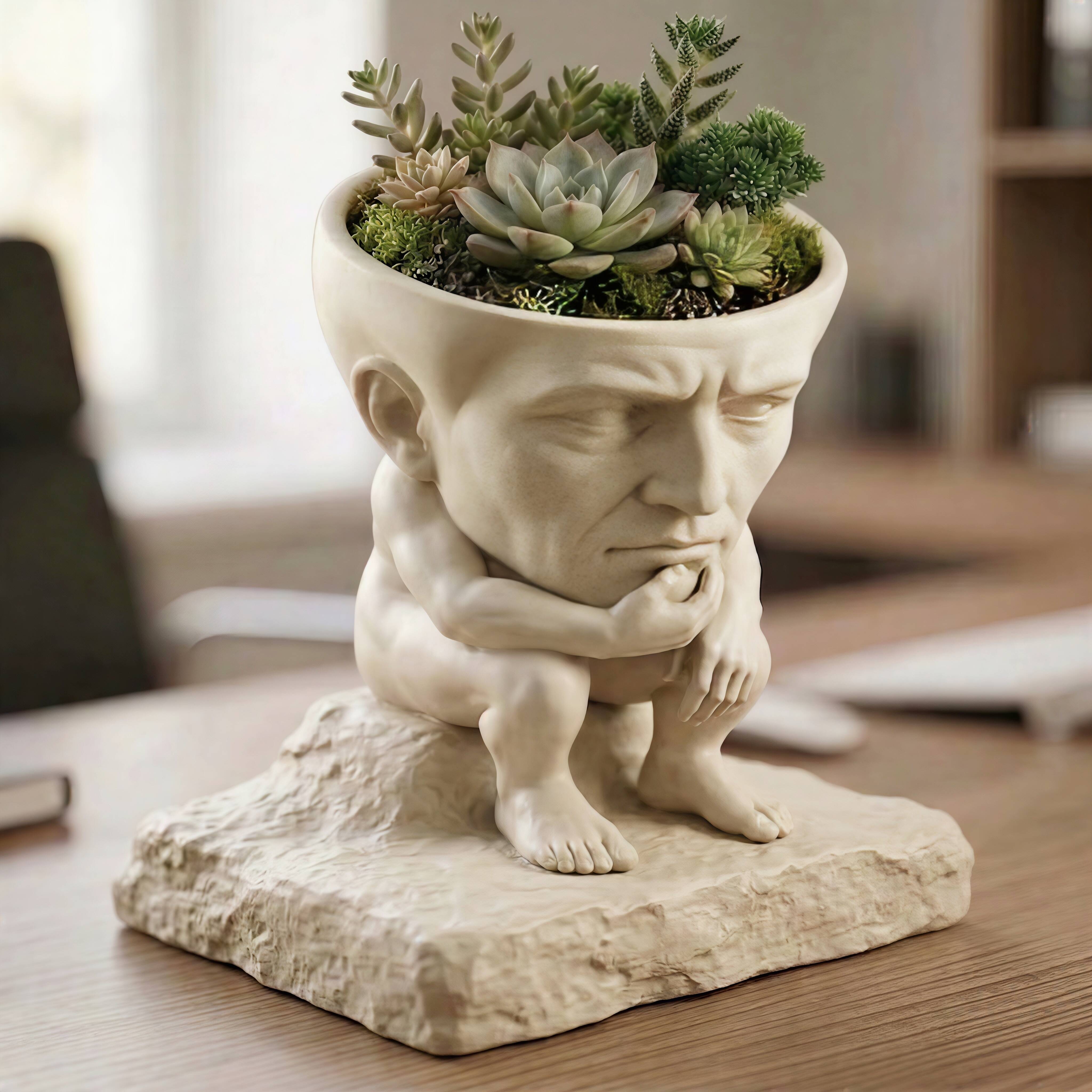 The Thinker Sculpture Planter | Rodin-Inspired Succulent Flower Pot