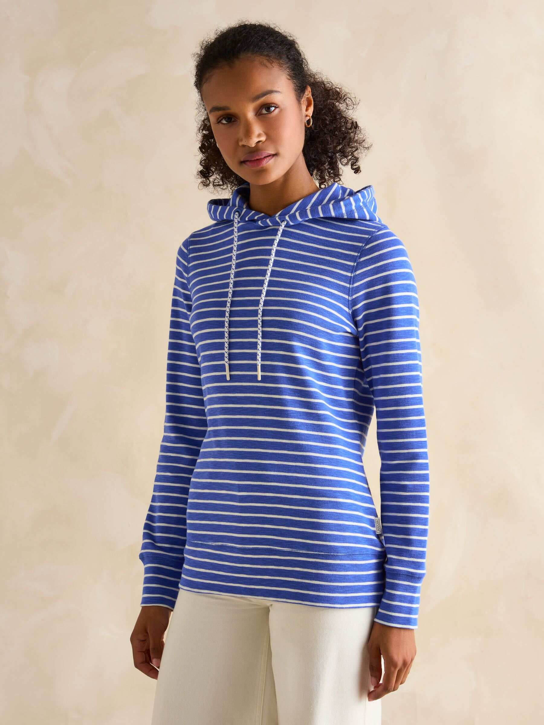 Marlston Blue Striped Cotton Rich Slim Fit Hoodie