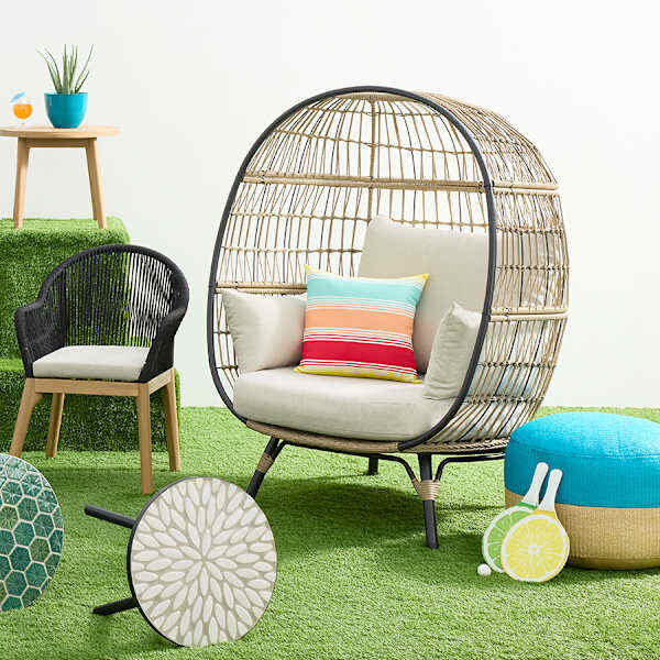 Paloma Taupe Wicker with Sand Cushions Oversized Patio Egg Chair