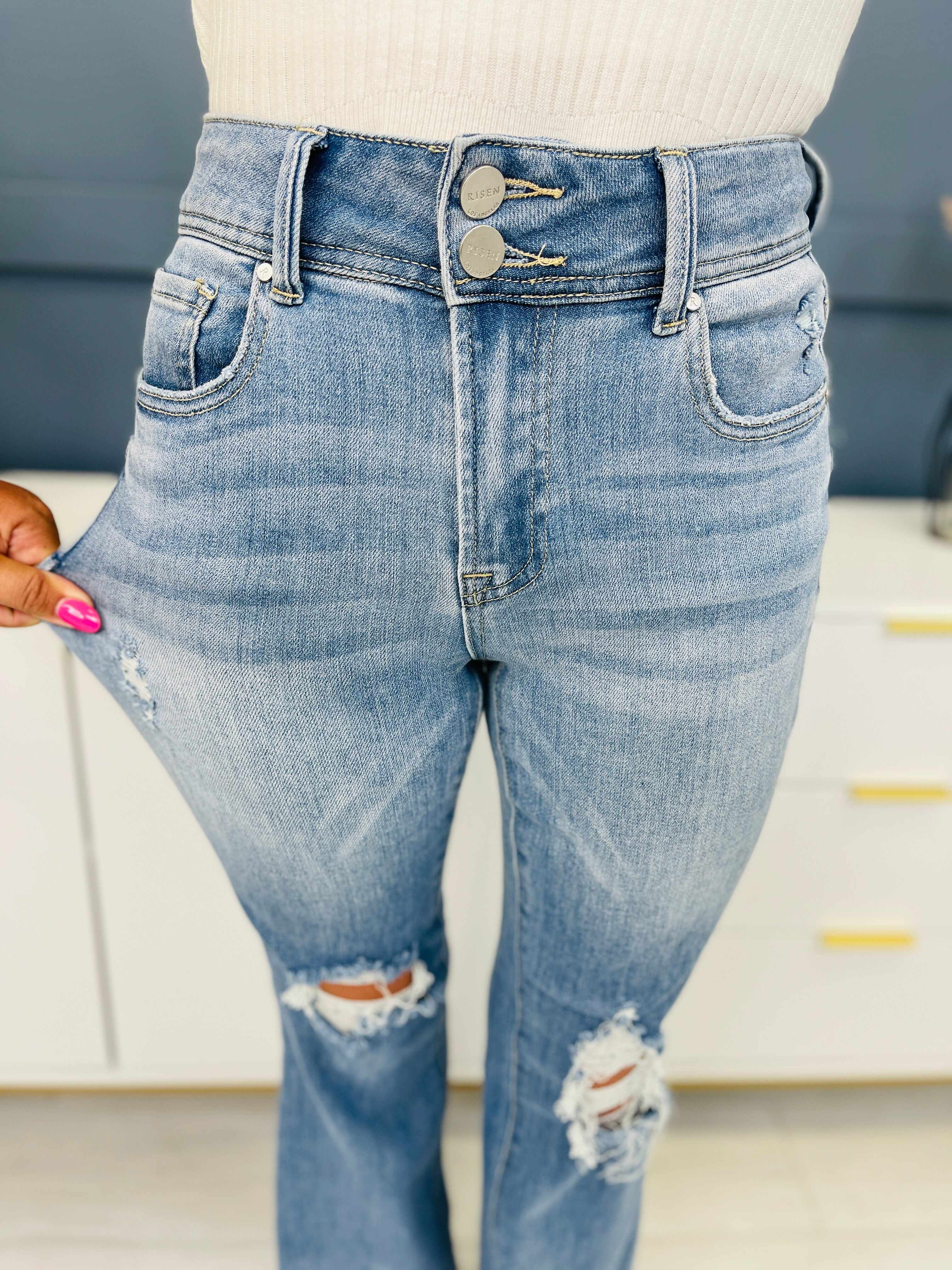Risen PLUS/REG Say Yes to Distressed Wide Flare Jeans