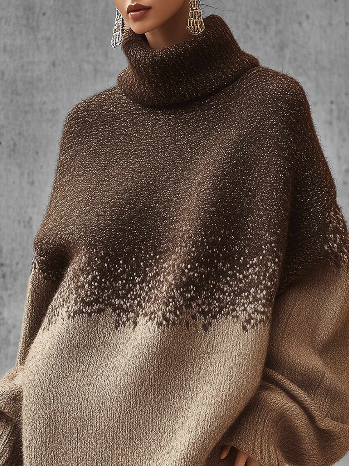 Brown Knit Turtleneck Sweater Dress