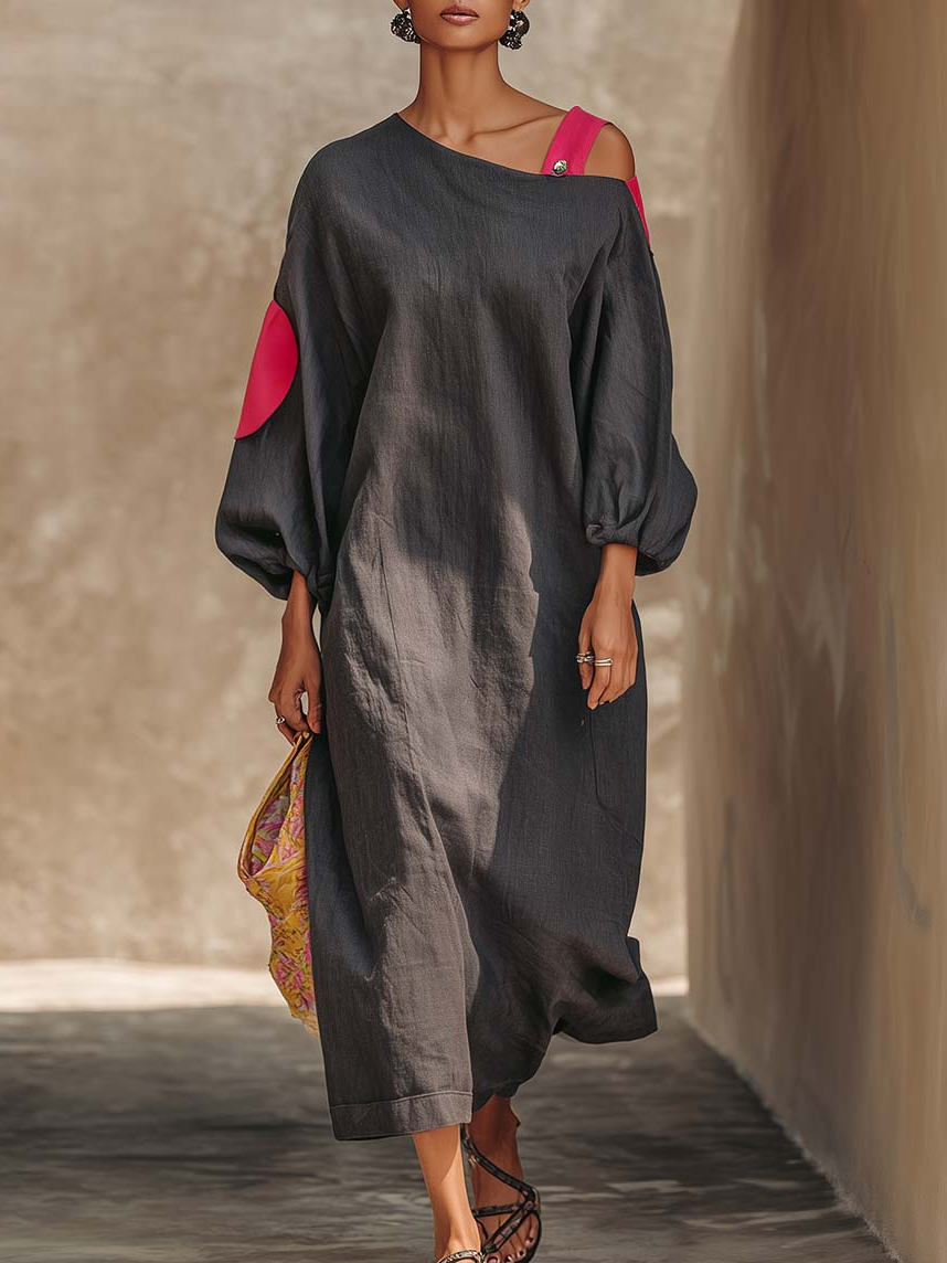 🔥Summer Arrivals🌟Casual Off-the-shoulder Color-block Loose Cotton Dress