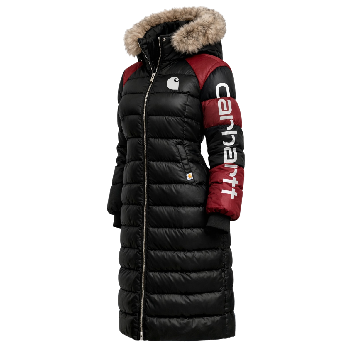 Retro Women's Color Block Patchwork Fur Collar Stand Collar Long Hooded Coat