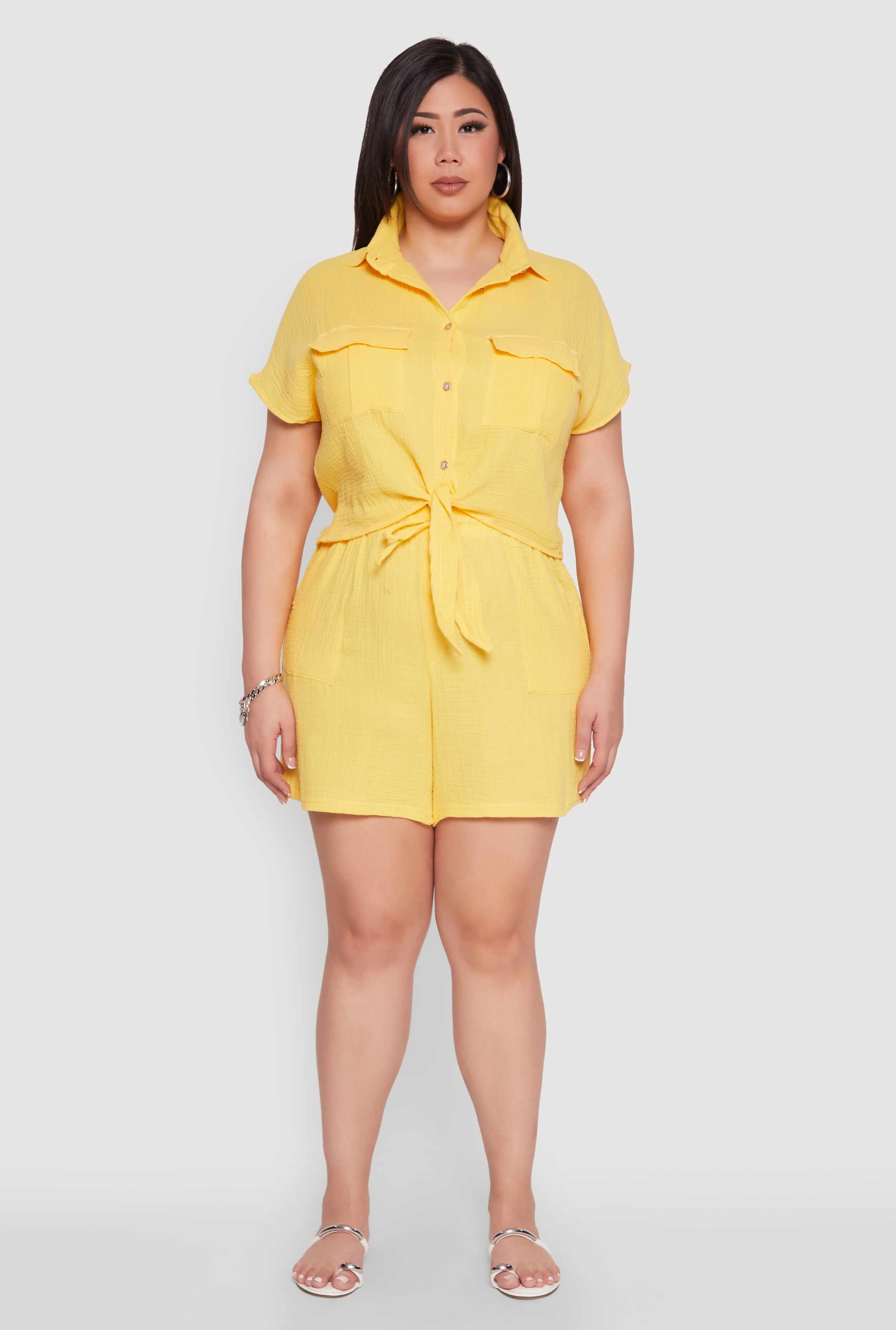 Plus Size Gauze Knit Drawstring Shorts
