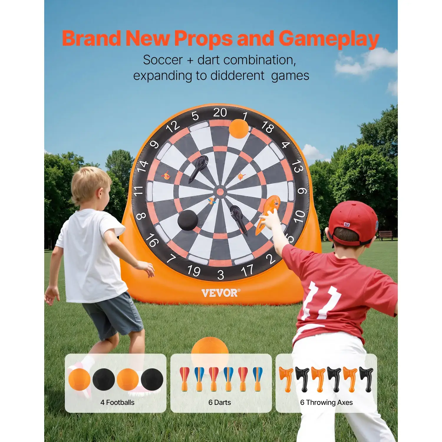 6ft Giant Inflatable Soccer Dart Board Game Set With Kick Balls, Darts, Axes & Air Pump, Quick Setup Backyard Yard Game For Family Camping