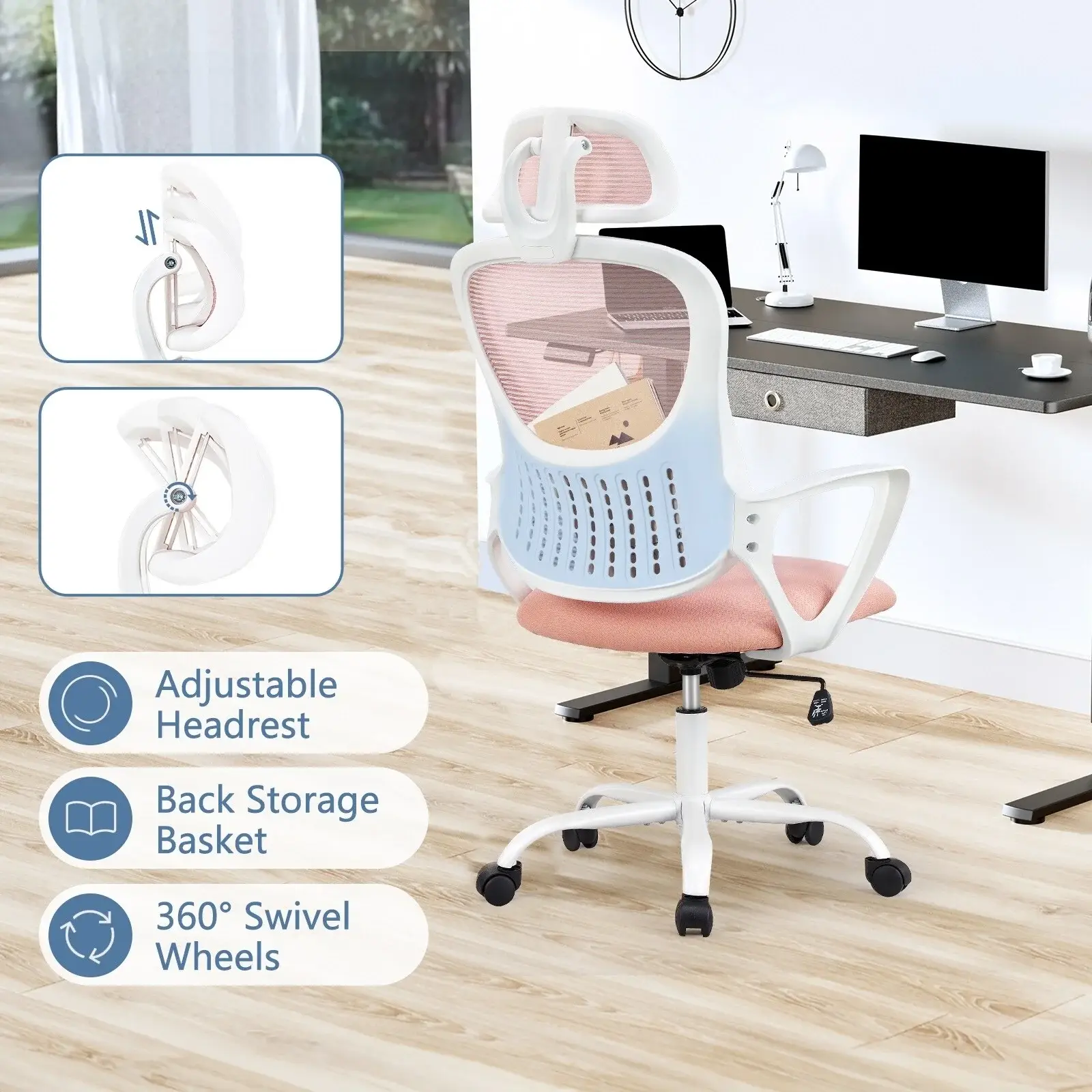 Ergonomic Office Chair, High Back Desk Chair with Headrest, Home Office Swivel Mesh Computer Chair, Executive Office Chair
