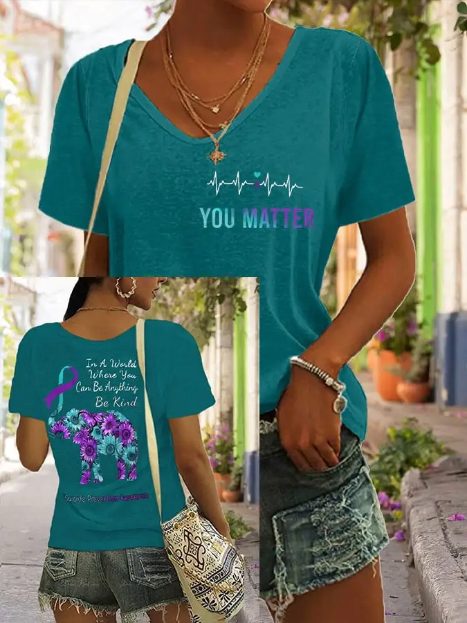 Women'S In A World Where You Can Be Anything Be Kind Suicide Prevention Awareness  Print T-Shirt