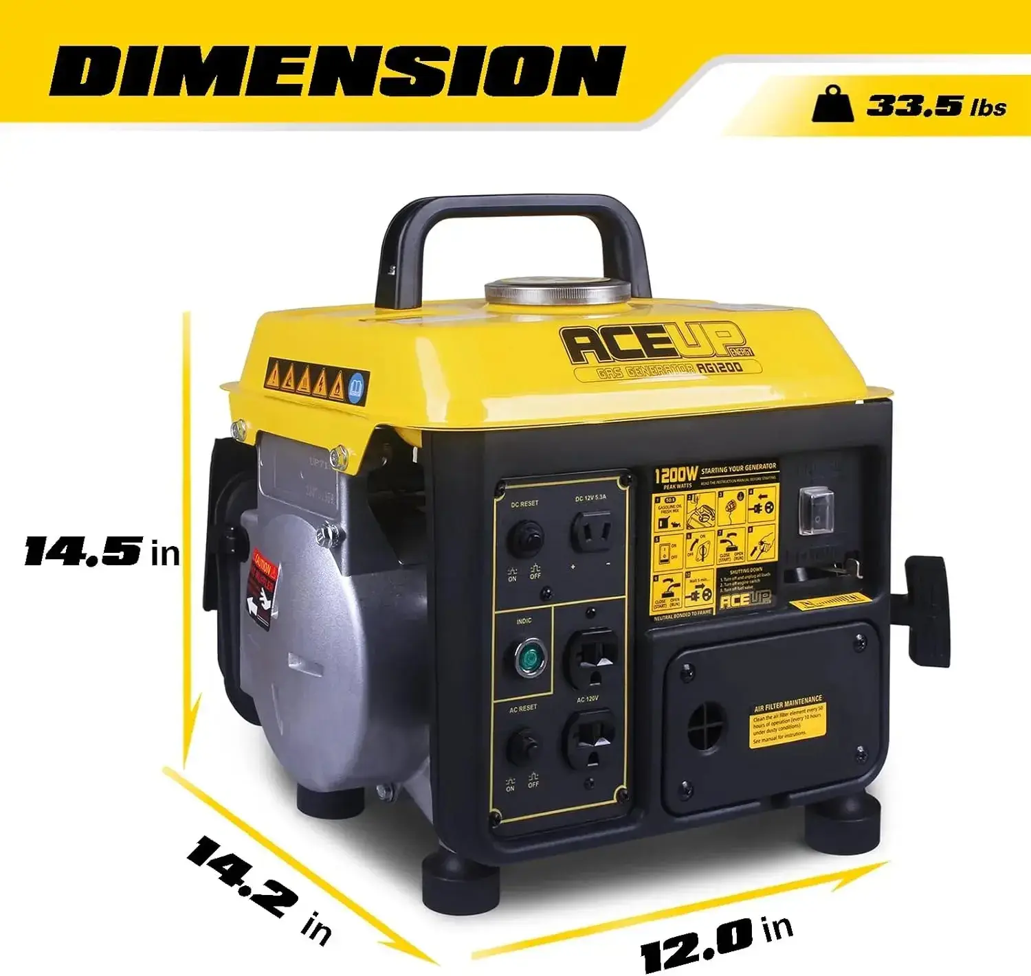 1200W 2-Stroke Portable Gas Generator | Small Generator Camping Ultralight, EPA & CARB Compliant-AG1200