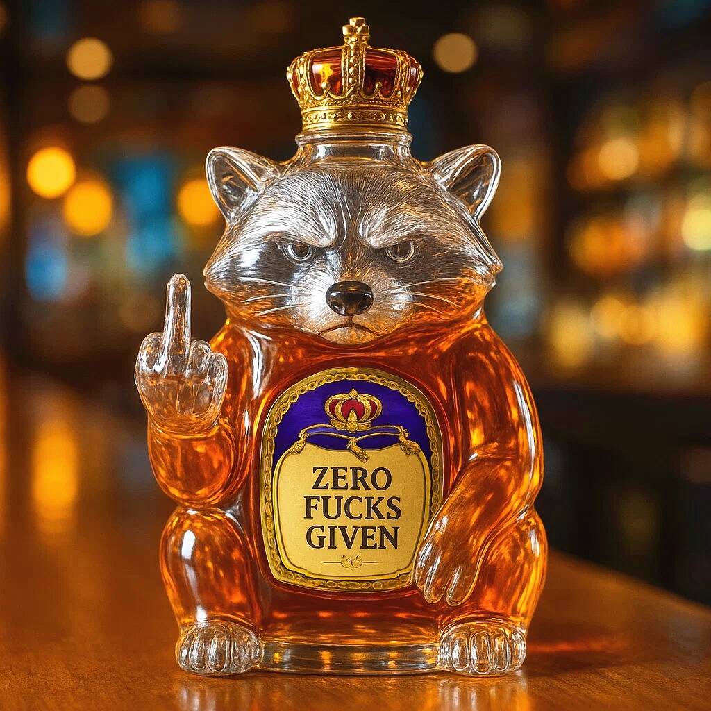 Swear raccoon whiskey bottle