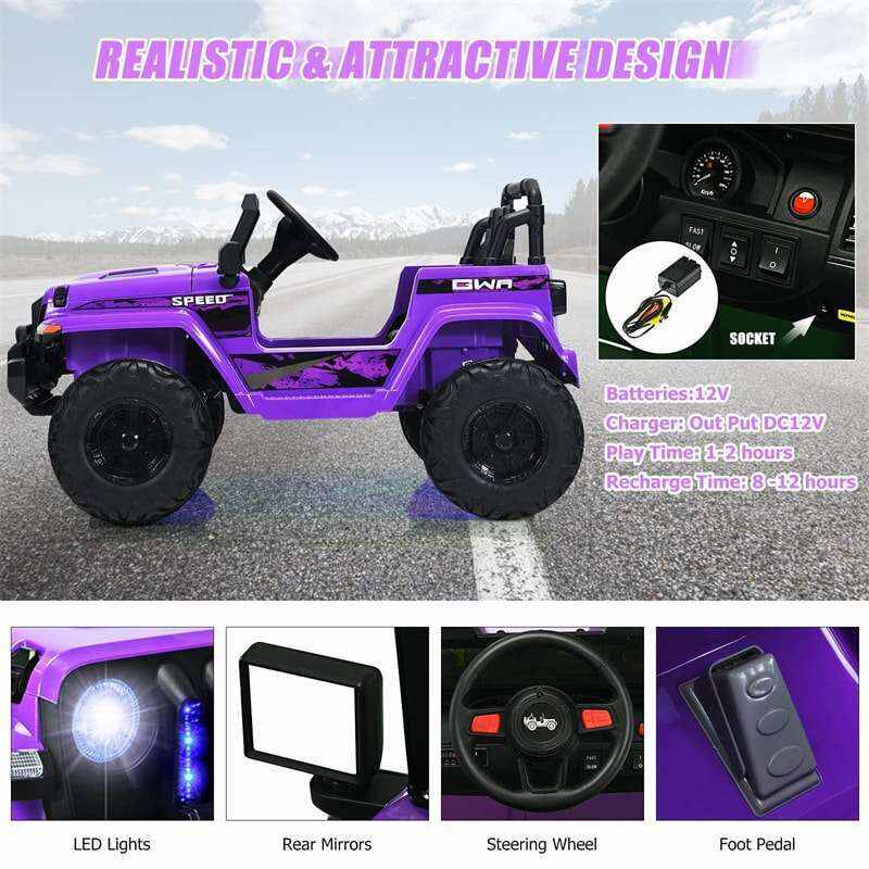 12V Kids Ride-on Jeep Car Battery Powered Electric Truck with Parental Remote Control