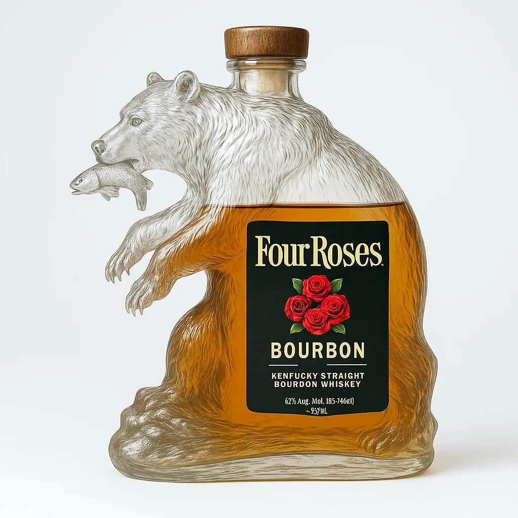 Brown Bears Fishing Whiskey Bottle