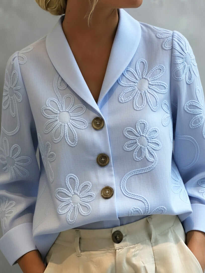 🔥Summer Arrivals🌟Vintage Floral Embroidered Shawl Collar Blouse
