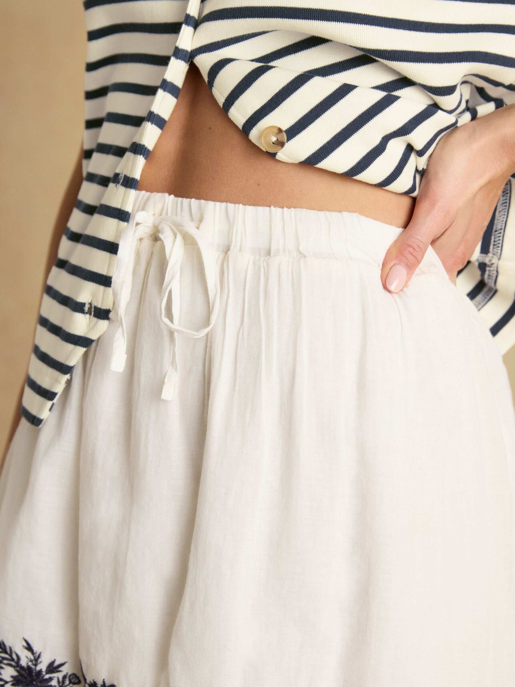 Tiered Cream Midi Skirt